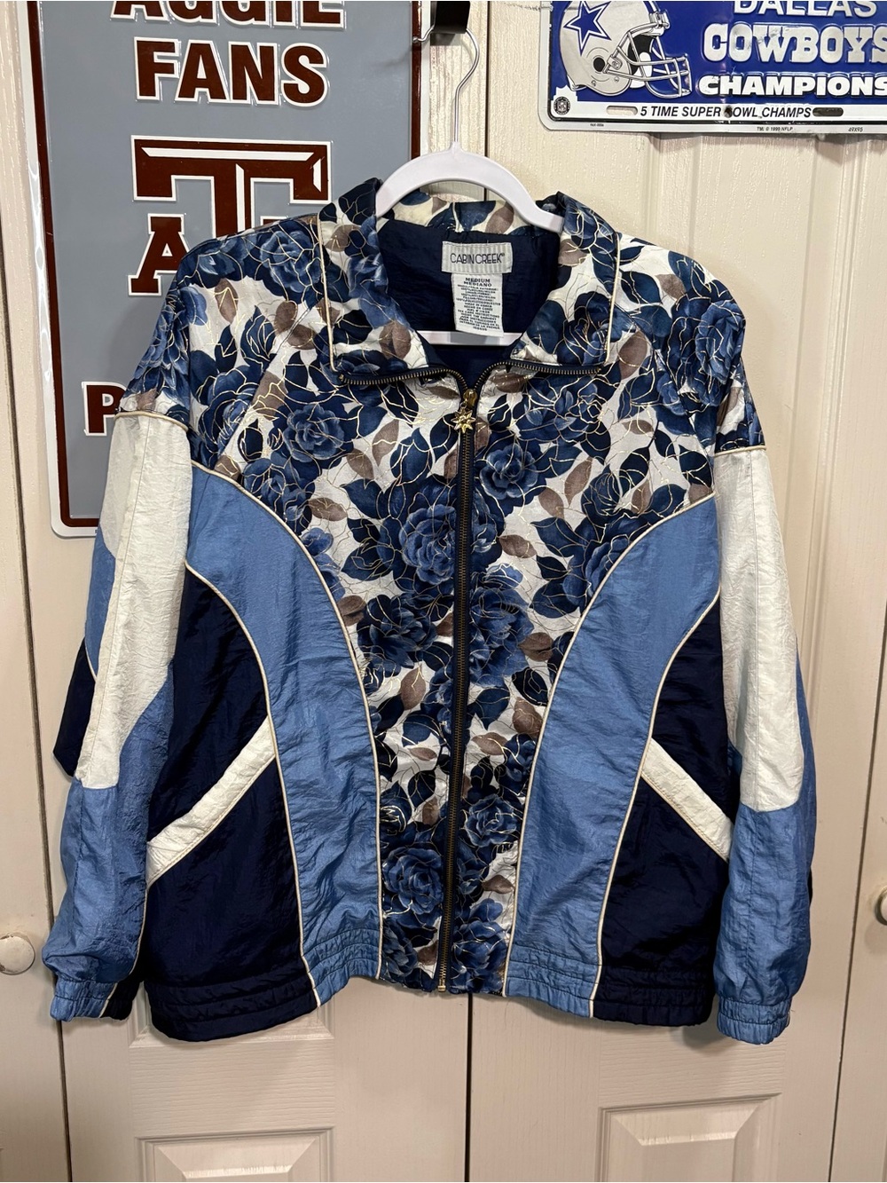 Cabin Creek Blue Floral and Navy Zip Bomber Jacket